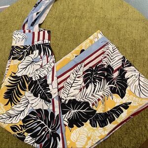 Zhu Wide-Legged Suspender Pants, Tropical Print, Yellow and Black, Size XS